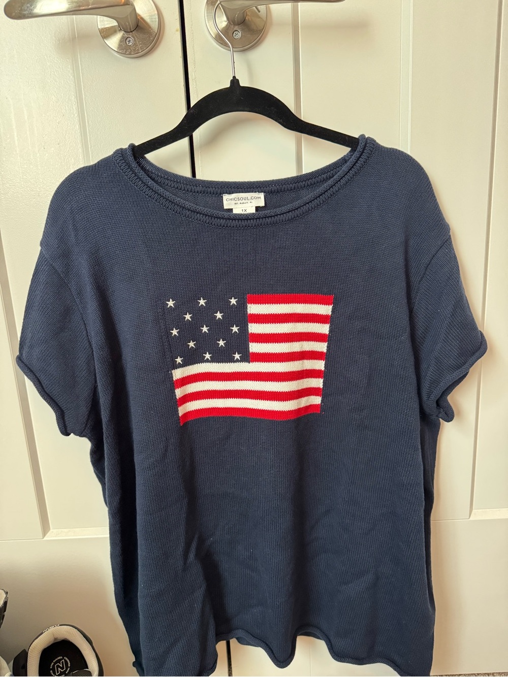 Chic Soul Navy Blue Short Sleeve Sweater American Flag